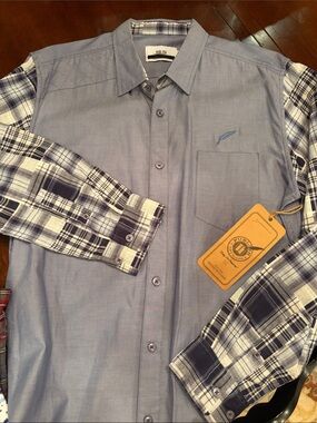 Publish Men's Blue Plaid-Sleeve Button-Up Shirt